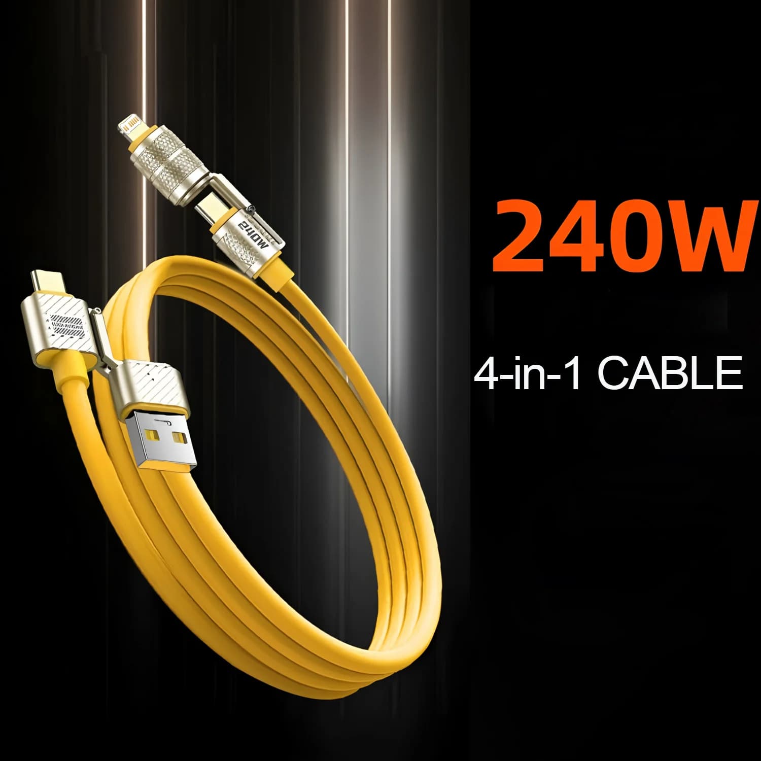 Cavo giallo 4 in 1 per ricarica rapida e trasferimento dati, tipo C, per iPhone, iPad, Huawei, Xiaomi, Samsung