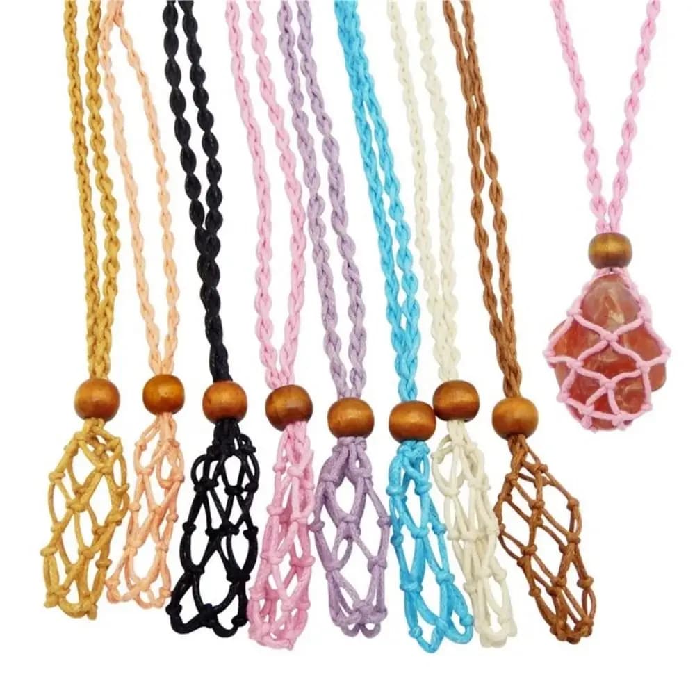 Collana intrecciata con borsa a rete regolabile collana con borsa a rete fatta a mano in stile retrò collana con ciondolo in pietra di cristallo durevole di moda regali