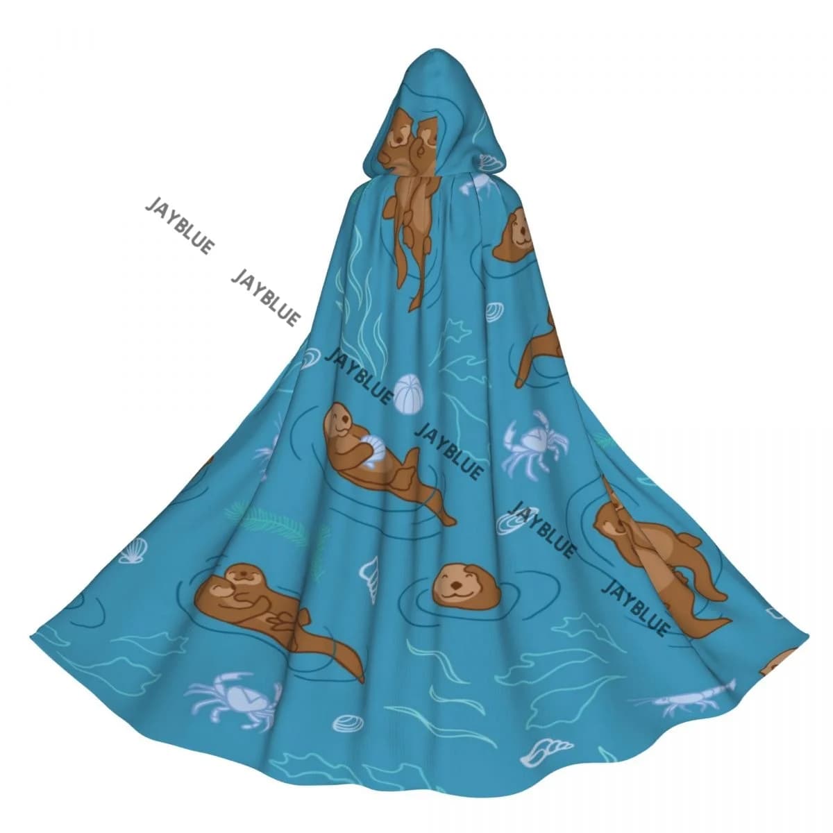 Long Cape Cloak Cute Sea Otters In Water Hooded Cloak Coat Autumn Hoodies