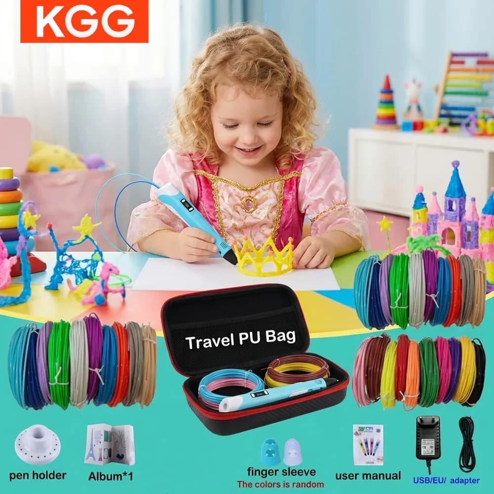 3D Pen for Children with LCD Screen, Power Adapter, PLA 200M Filament, DIY Gift for Christmas and Birthday