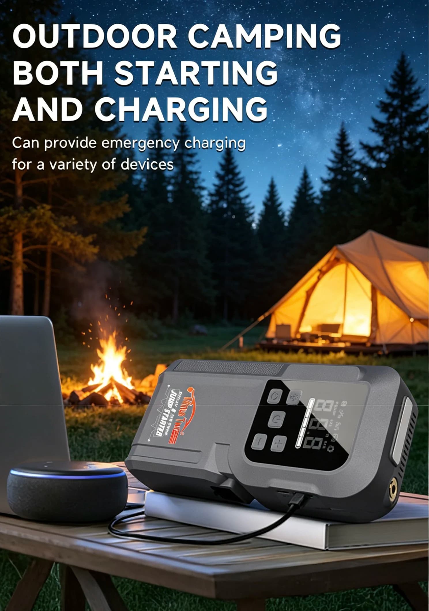 Avviatore d'Emergenza per Auto con Pompa d'Aria 12V, Gonfiatore Portatile per Pneumatici, Power Bank, Booster di Emergenza
