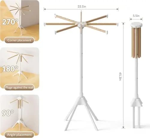 Stendibiancheria in Legno Regolabile a 8 Bracci, Design Pieghevole a Treppiede per Uso Interno ed Esterno in Camera da Letto, Bagno, Balcone