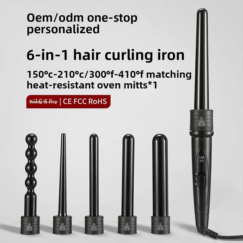 Five-in-One Hair Design Tool - Interchangeable curling irons, rotating ceramic curling iron, automatic curling iron