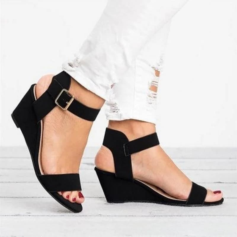 Sandali Estivi da Donna con Zeppa e Tacco Alto, Scarpe alla Moda con Cinturino e Fibbia, Suola in Gomma, Colore Unico, per Uso Quotidiano