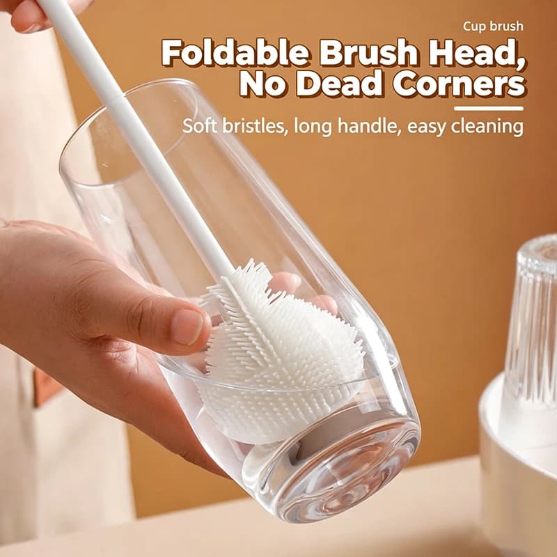 3Pcs Long Handle Silicone Cup Brush, Foldable Cup Cleaning Brush, 360° Water Bottle Tumbler Cleaner For Glass Cup Blender