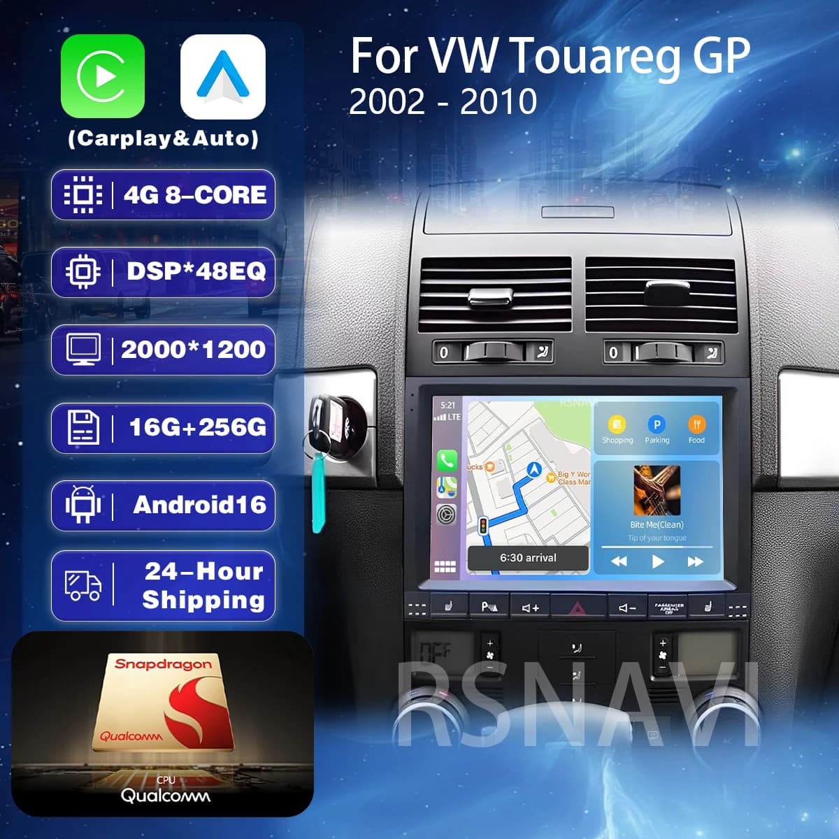 Android 16 Carplay Auto 2K Screen Car Radio Multimedia Player For Volkswagen Touareg I 1 GP 2002 - 2010 2din Head Unit WIFI+4G
