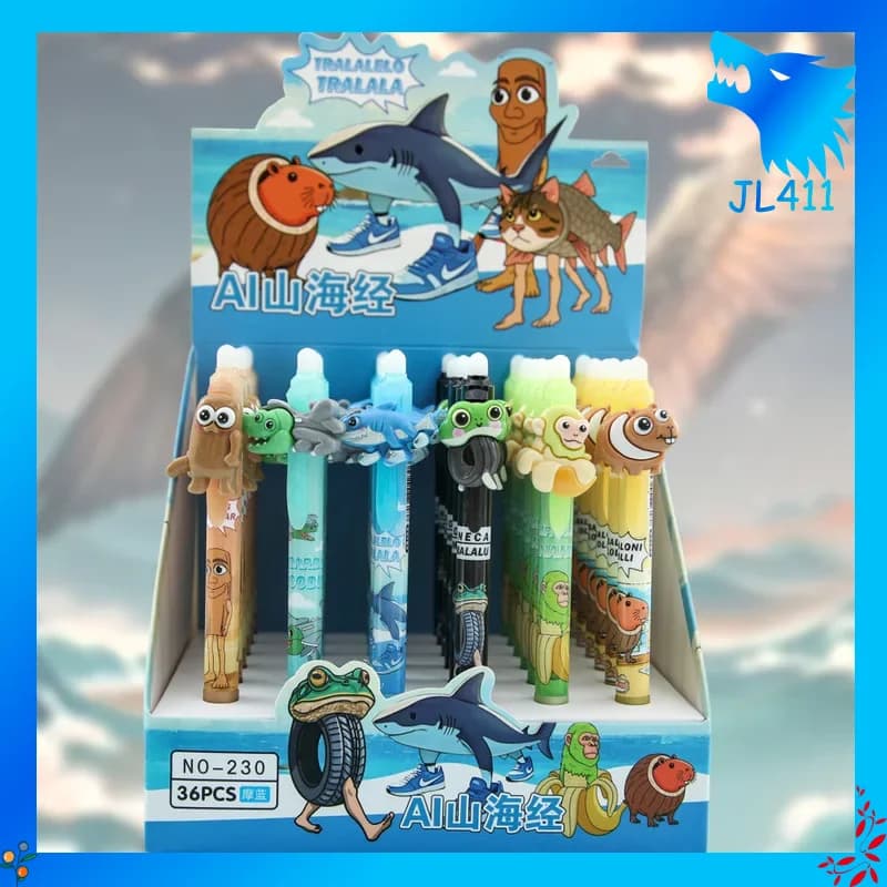 6/36 pz Italiano Brainrot Ai Animali Tungtungtungsahur Tralalelotralala Cancellabile Blu Presse Penna Neutra Studente Regalo di Cancelleria
