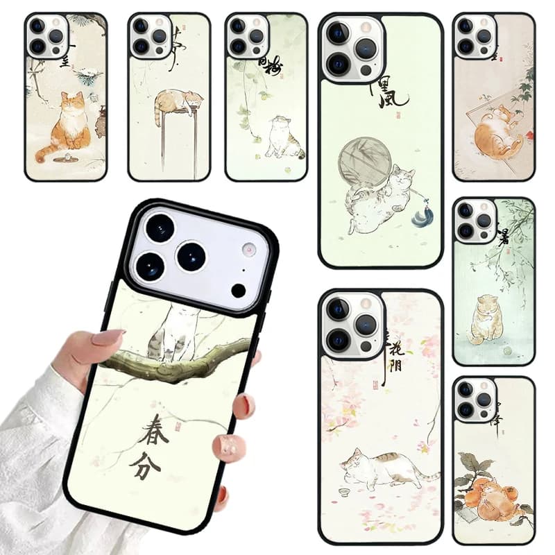 Japanese Cat Culture Aesthetic Art Phone Case For iPhone 17 16 15 14 13 12 11 Pro Max 17air Shockproof Cover Fundas