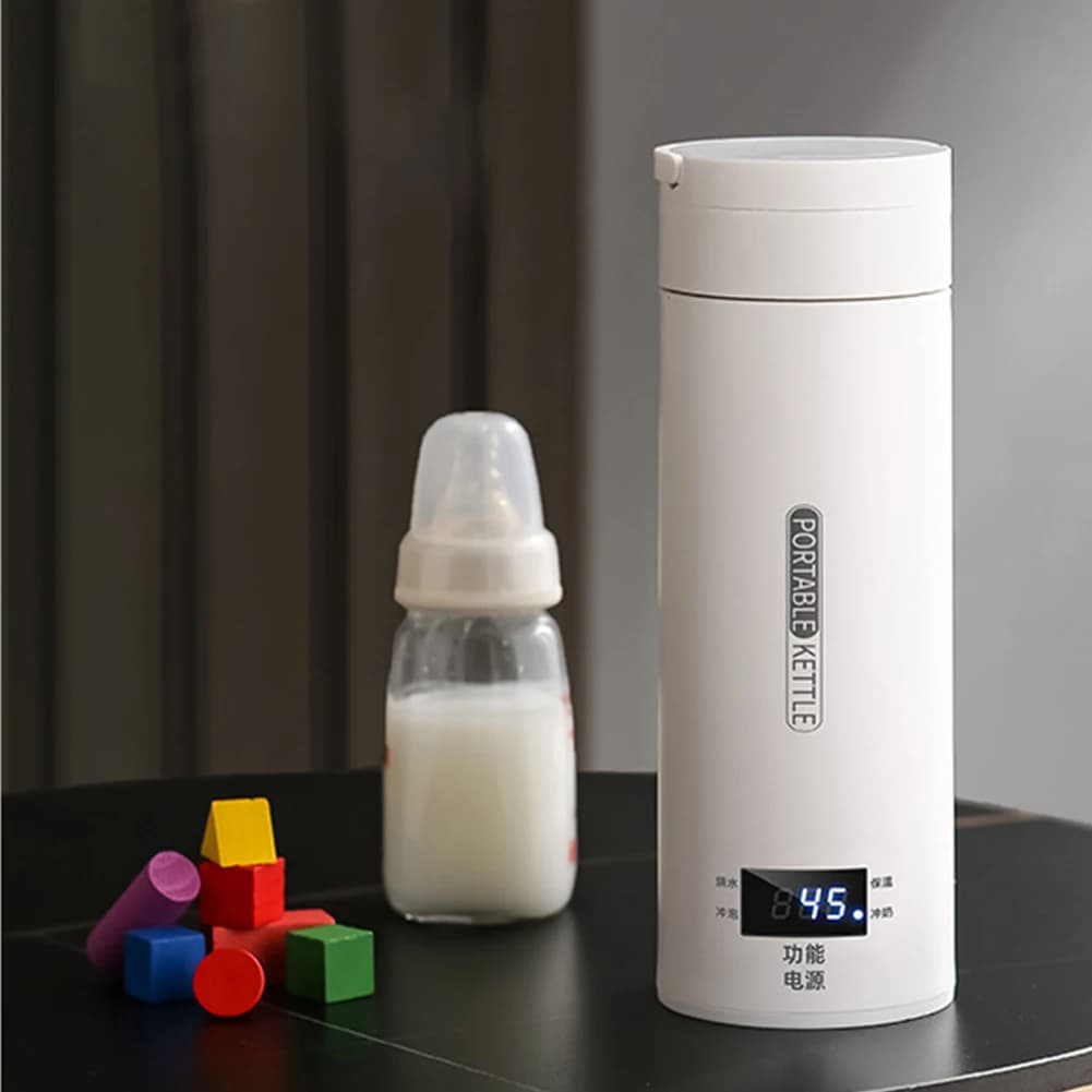 500ML Portable Travel Electric Kettle Stainless Steel Smart Display Thermal Water Cup Anti-Scald Leakproof Home Tea Water Bottle