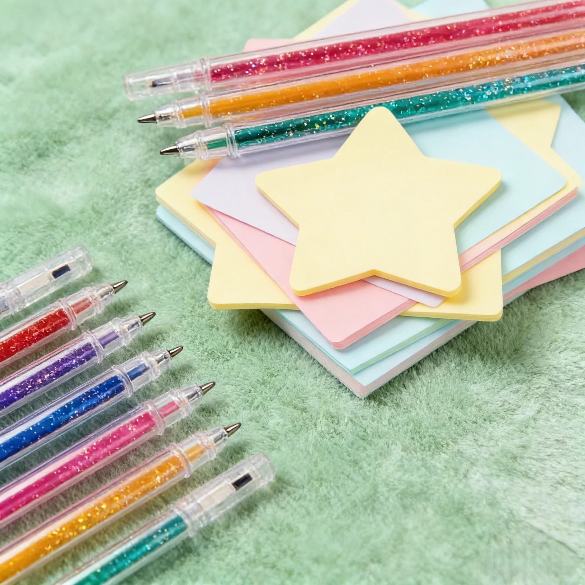 This set of glittery gel pens features bright colors and sparkly ink for bright notes and lavours.