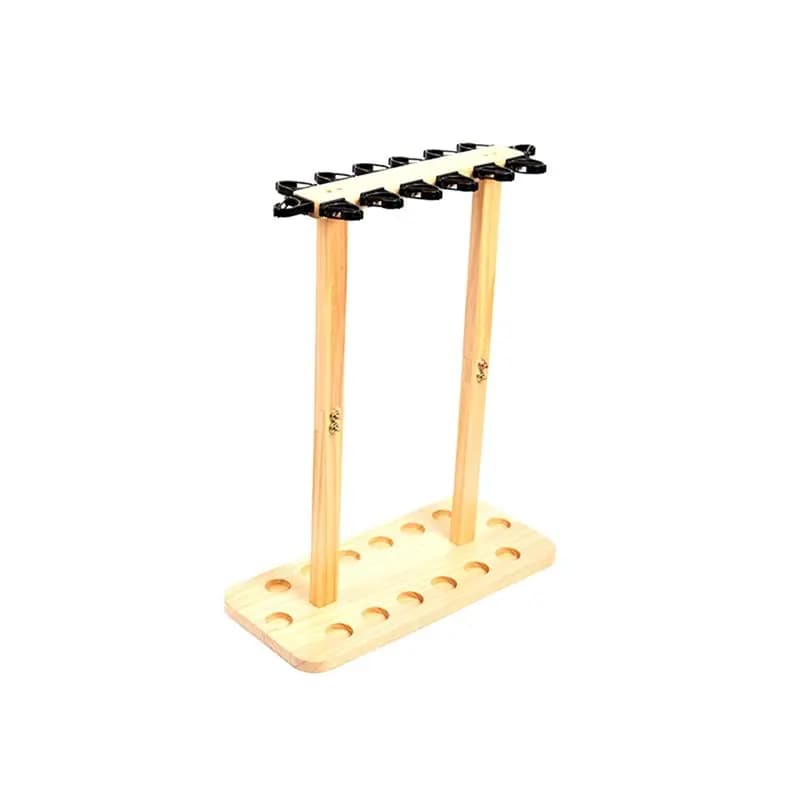 B48B-8-Slot solid wood fishing rod ground support, vertical holder for home, garage, cabin, boat B