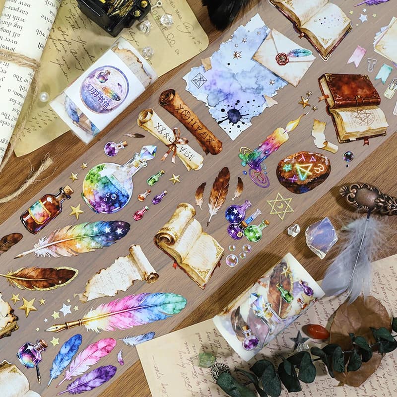70mm*200cm Vintage Phantom Leather Letter Landscape PET Tape Creative DIY Journal Material Collage Scrapbooking Stationery
