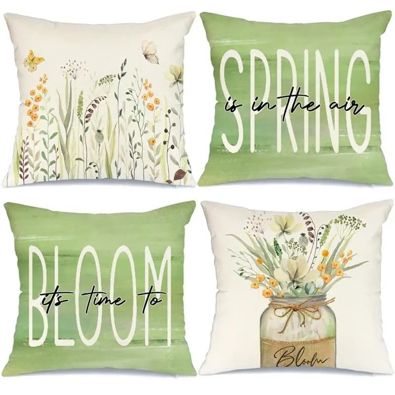 ABMS-Spring Pillow Covers 18X18 Set di 4 decorazioni primaverili per la casa, cuscini decorativi per divano, custodia per cuscino