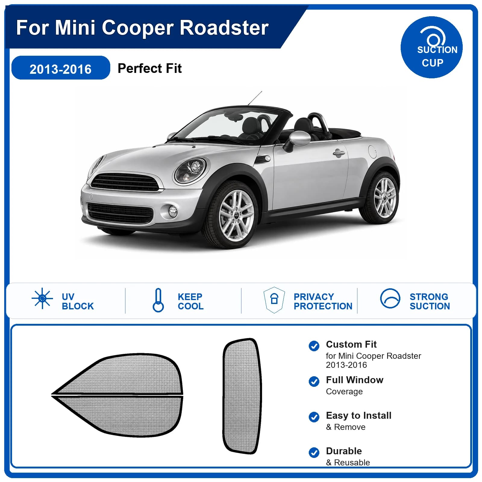 For Mini Cooper Roadster 2013-2016 Custom Full Set Windshield Sun Shade Aluminum Foil Heat Insulation Anti UV Foldable
