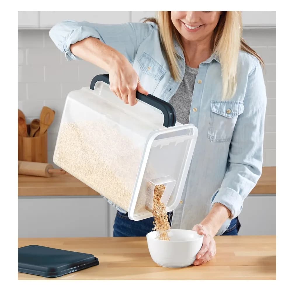 Large Capacity Plastic Food Storage Container with Lid and Handle 46 Cups Pantry Organizer for Cereal Dry Food Bulk Storage Kitchen Canister Dark Gray