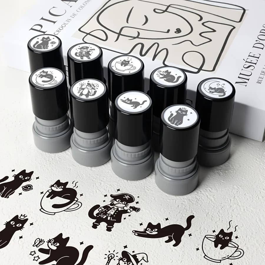 1 Set Cute Black Cat Photosensitive Stamps, Cartoon Cat Pattern Decorative Stamps for Scrapbooking, Notes and DIY Handmade Craft