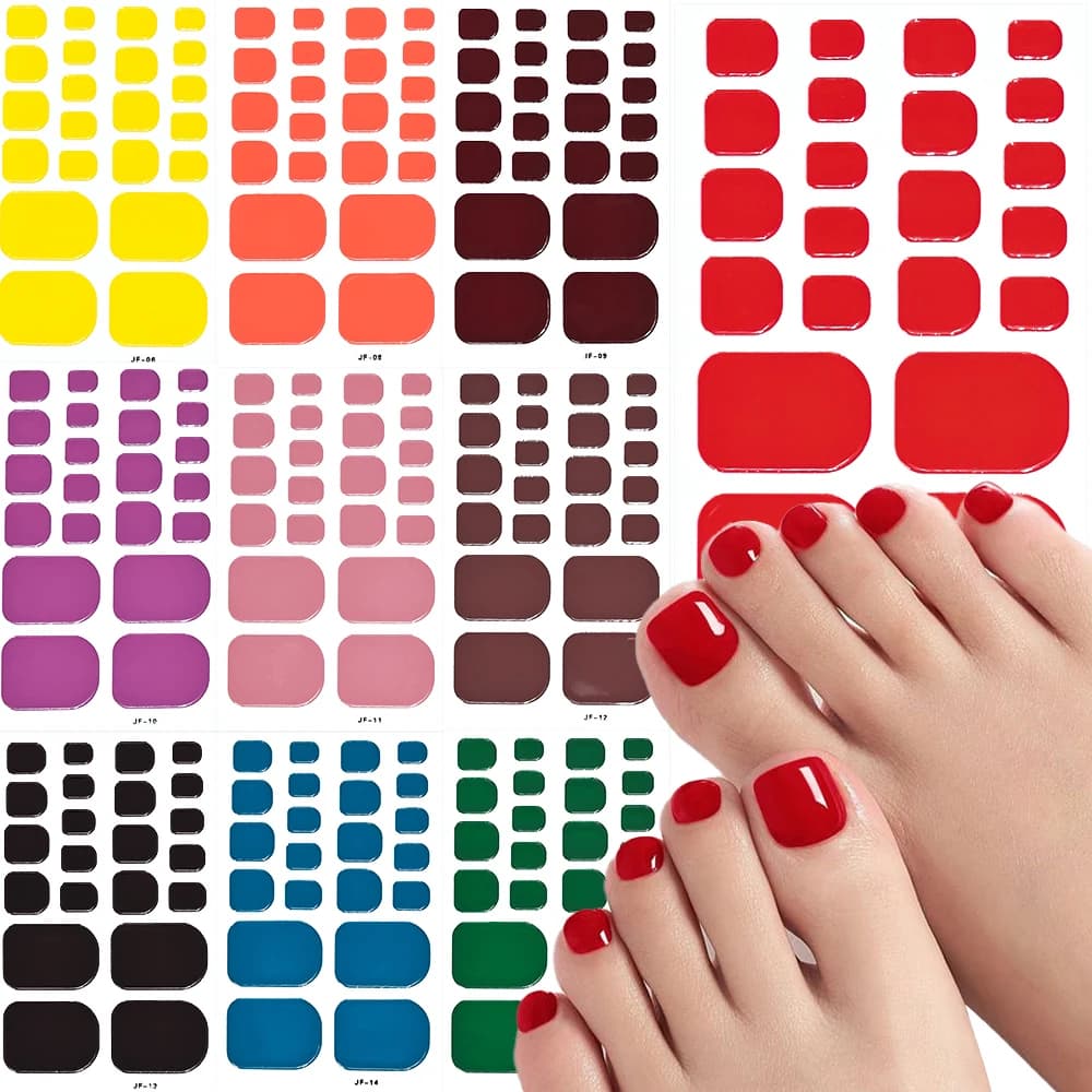 22 punte/pacco adesivi per unghie delle dita dei piedi di colore solido lucido estivo gel UV cottura toppa per unghie delle dita libere strisce di smalto per piedi moda donna
