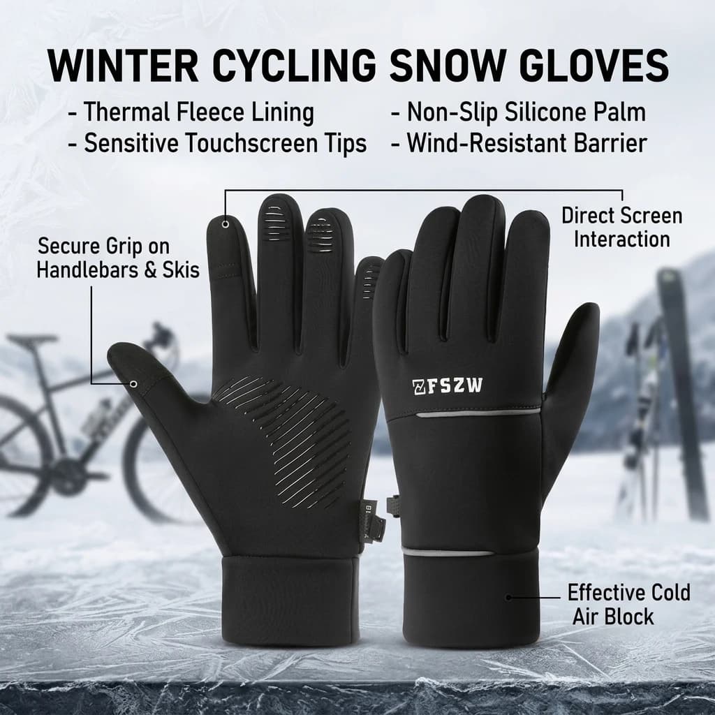 Cycling Gloves for Winter Men Women Thermal Fleece Lined Windproof Touchscreen Anti Slip Outdoor Riding Bike Accessories