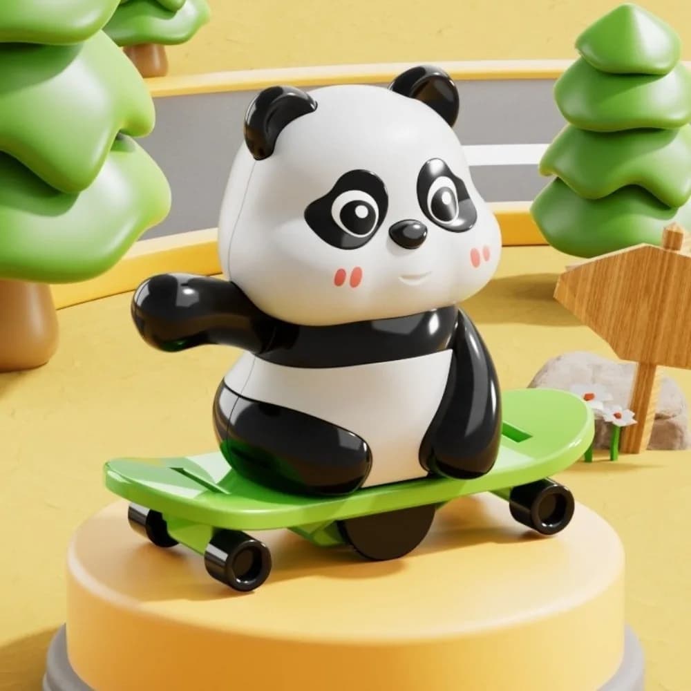 Novelty Skateboarding Action Wind Up Jump Rope Action Plastic Sports Panda Ornament Funny Panda Children