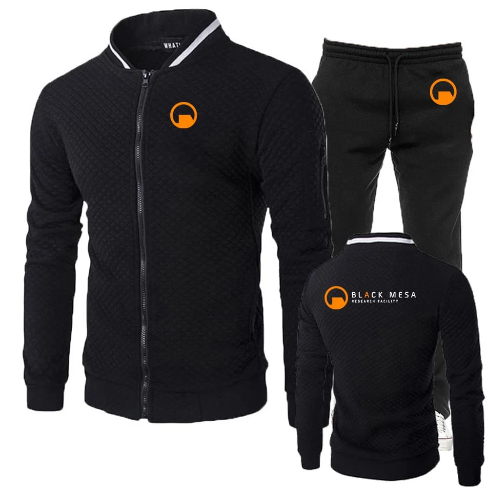 Black Mesa Research Facility New men's slim-fit suit - two-piece set - round-neck zipper jacket top + pants - casual