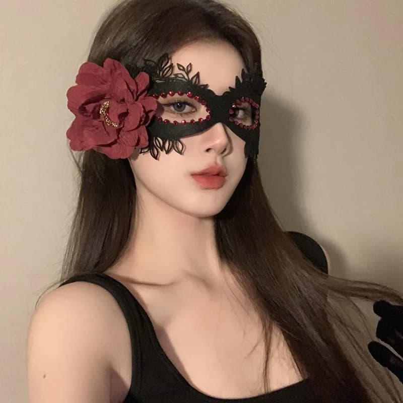 Maschera Nera a Forma di Fiore per Danza e Travestimenti, Accessorio per Feste Serali, Maschera Occhi Mezza Faccia, Trucco Misterioso per Serate