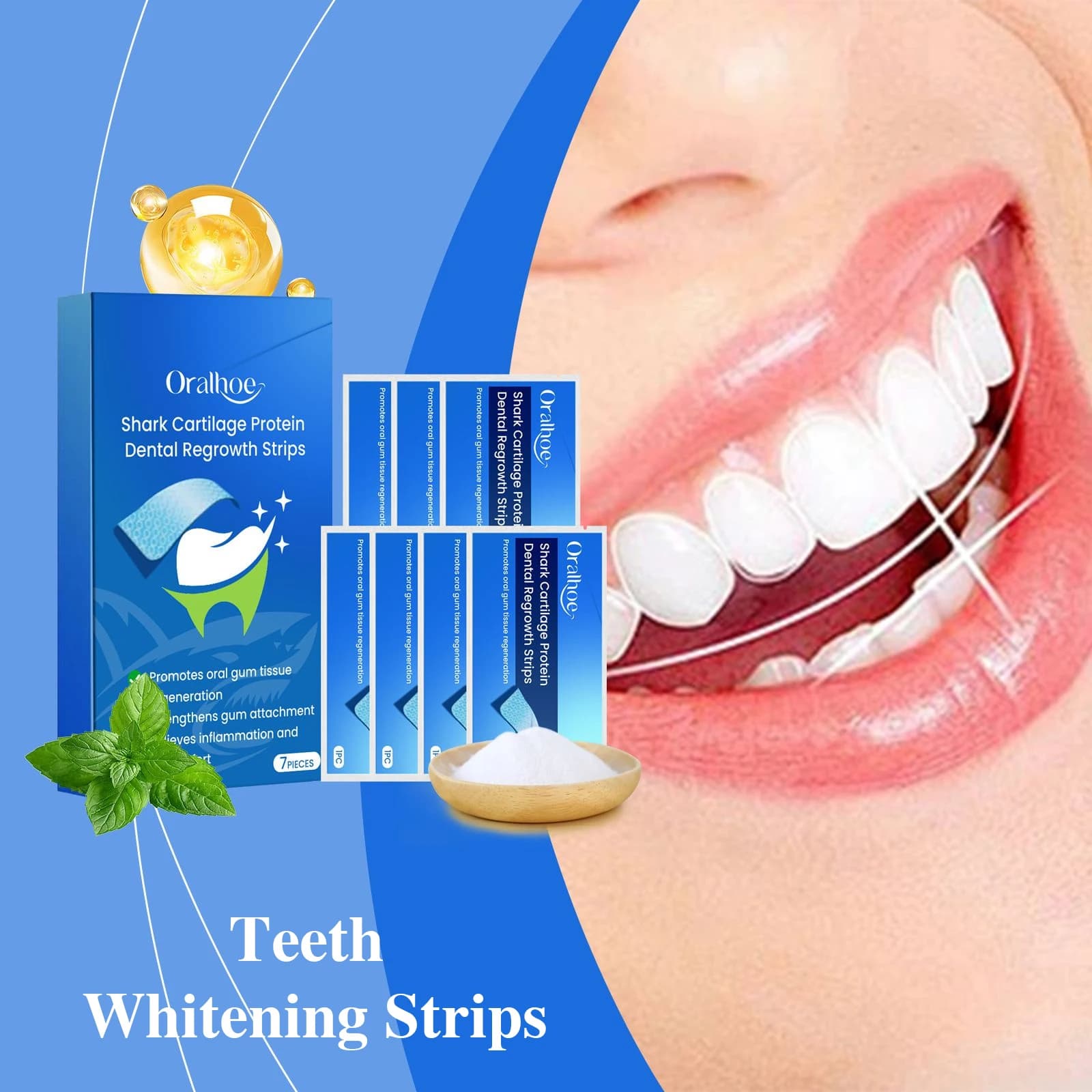 Proteine della cartilagine Strisce sbiancanti dentali Rimuovi macchie di placca Pulizia dei denti gialli Schiarimento dei denti Alito fresco Igiene orale