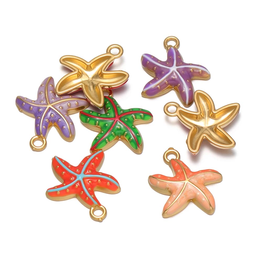 5 Pezzi Ciondoli a Forma di Stella Marina in Acciaio Inox Smaltato Rosa per Creazione di Gioielli Estivi per Bambine