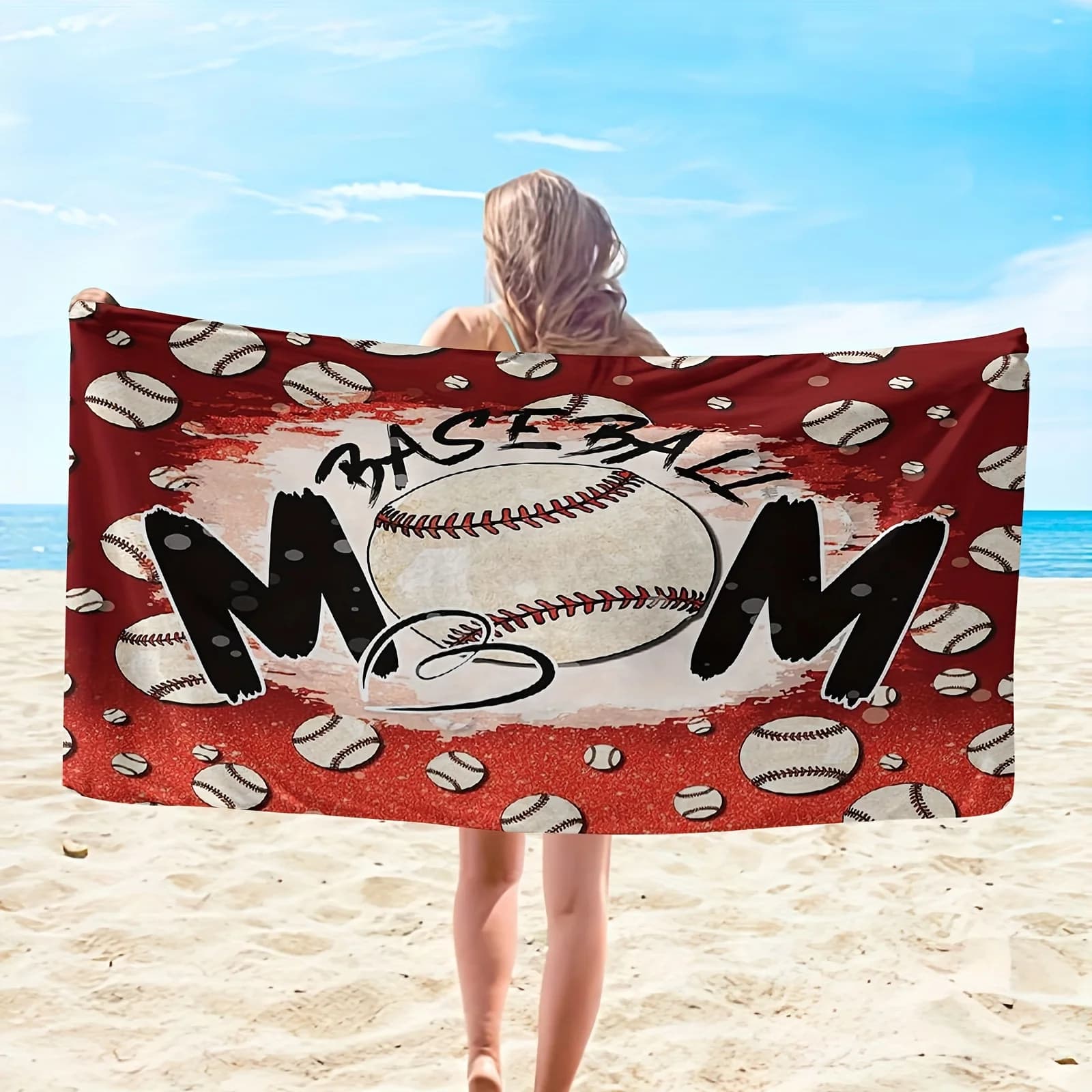Asciugamano da spiaggia extra large con stampa baseball - Microfibra, super assorbente, adatto per viaggi, nuoto, immersioni, surf, yoga, campo