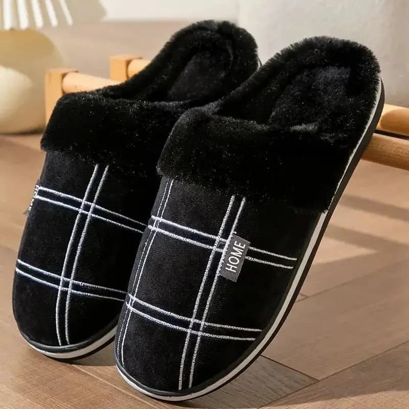 Pantofole da casa da uomo plaid memory foam invernale peluche scarpe da interno maschili calde morbide pantofole antiscivolo nere di grandi dimensioni 50-51 moda