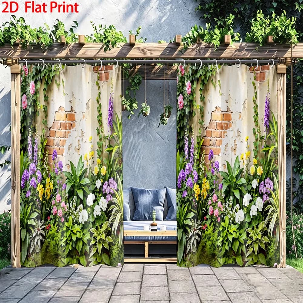 1PC/2PC outdoor window shade including hooks; featuring a vibrant floral print; machine washable; ideal for gazebos, patios and