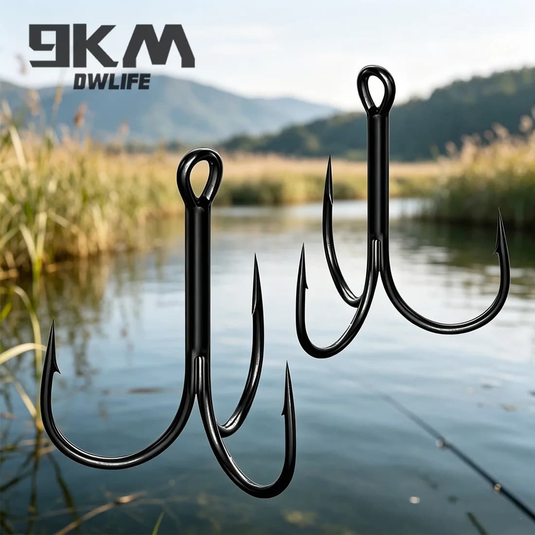 9KM 15pcs Fishing Treble Hooks High Carbon Steel Round Bend Triple Hook Fishing Lure Replacement for Saltwater Freshwater