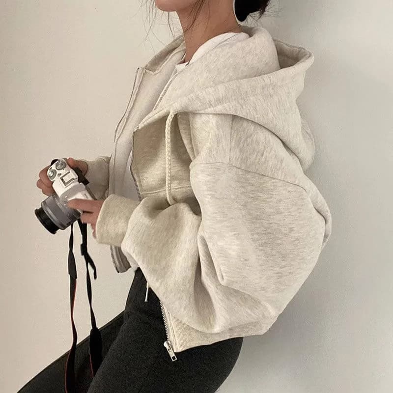 Women's Winter Hoodie Sweatshirt Zip up Jacket Long Sleeve Short Style Commute Fashion Color Casual Comfortable Top
