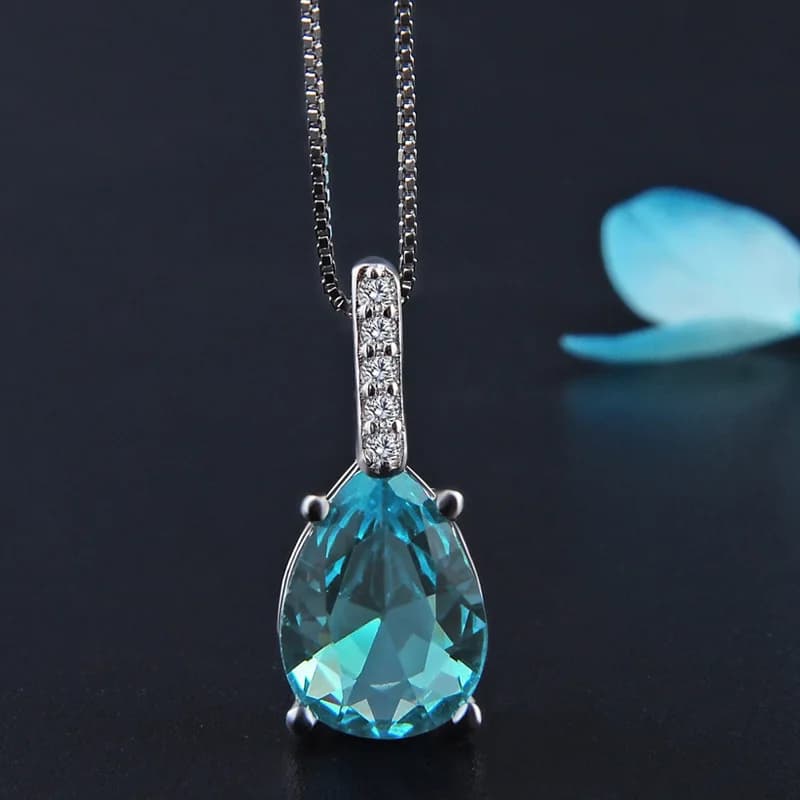 New 925 Sterling Silver Water Drop Blue Necklace Distinctive Geometric Pendant Choker Party Gift for Friends Exquisite Jewelry