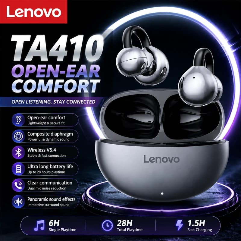 Lenovo TA410 TWS Wireless Earclip Earphones Panoramic Spatial Sound Effects Long Battry Life HD Voice Bluetooth Gaming Earphones