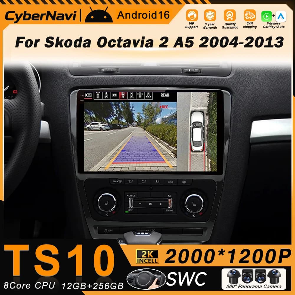 Android Carplay for Skoda Octavia 2 A5 2004-2013 Multimedia Autoradio No DVD 2Din, WiFi 4G player with Navigation Screen