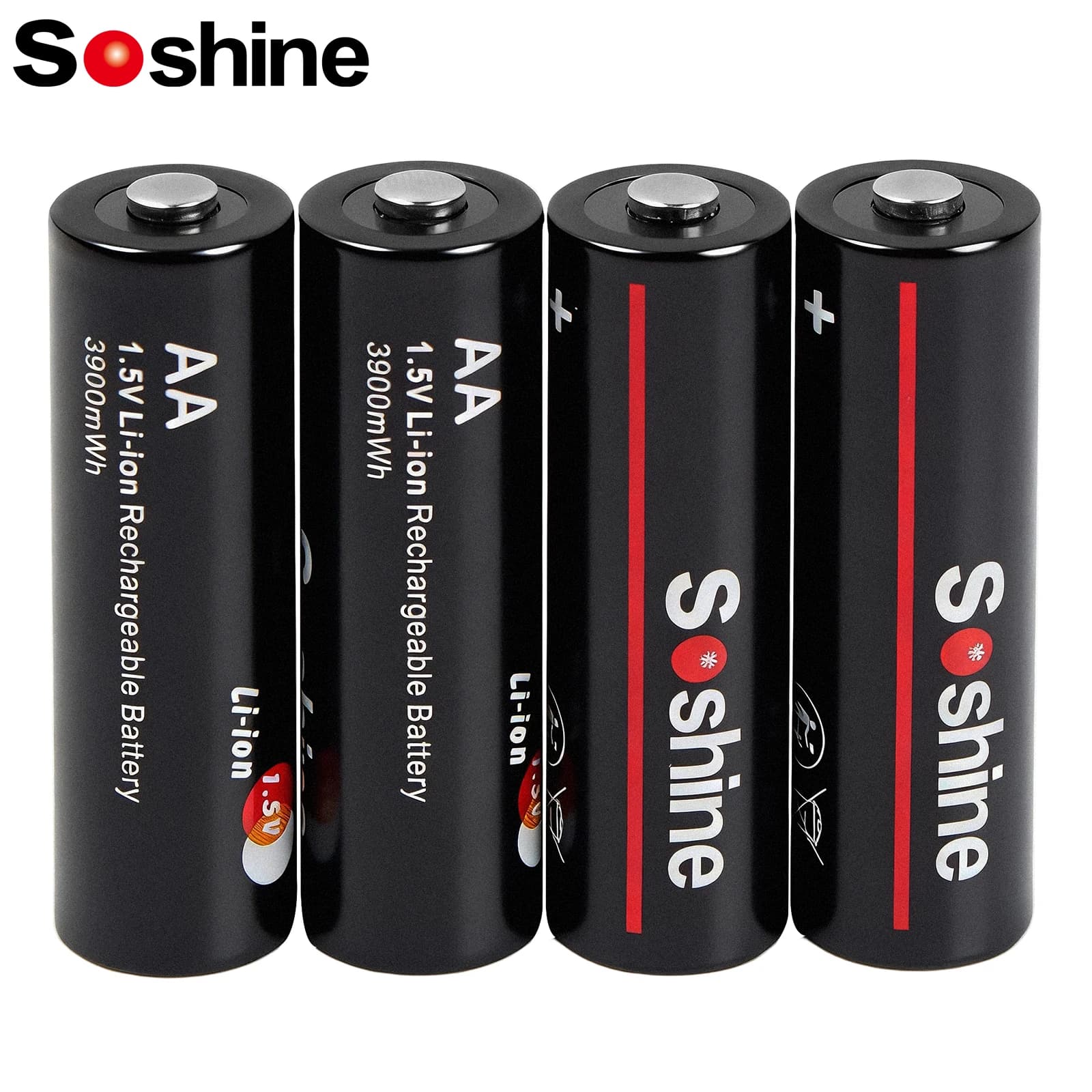 Batterie al Litio Soshine 3900mwh 1.5v AA, Batterie Ricaricabili Li-ion 1.5V per Orologi e Rilevatori di Fumo con Carica Intelligente AA AAA