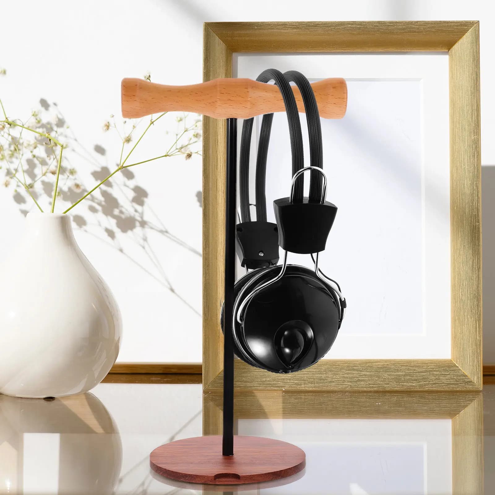 Premium Wooden Headphone Stand Multi Functional Headset Holder Mount for Desk Display Storage Gaming Studio Office Home