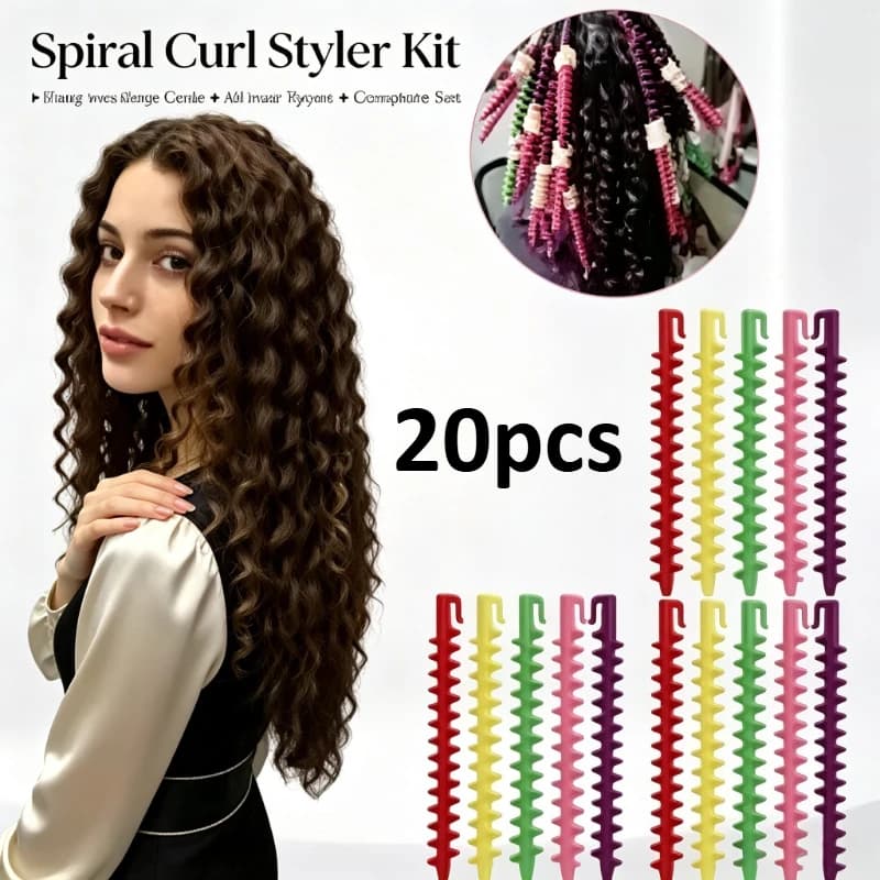 20pcs No Heat Hair Curlers Set - Spiral Rollers for Heatless Overnight Curls, DIY Styling Tool for Medium Long Hair, Hair Roller