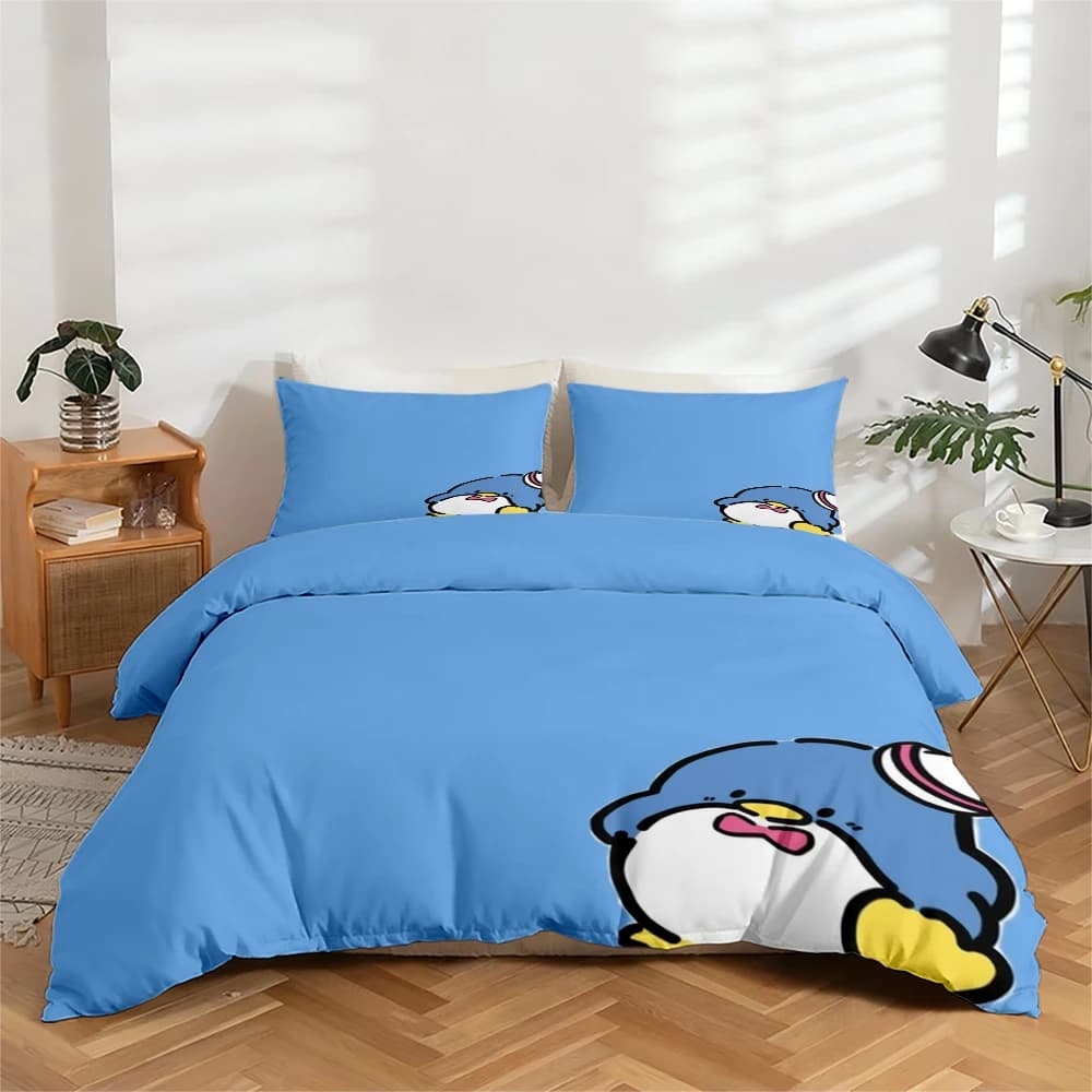 Set di biancheria da letto stampata digitalmente ad alta definizione in 3 pezzi, set copripiumino con motivo a pinguino, include 1 copripiumino + 2 federe, adatto per camera da letto, camera degli ospiti, decorazione domestica, copripiumino + federe in fibra di poliestere, biancheria da letto ultra morbida, tessuto spesso, adatto a tutte le stagioni, lavabile in lavatrice