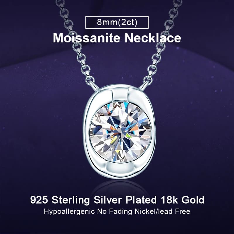 IOGOU Unico Solitario Diamante 8mm 2ct vvs1 Moissanite Collana con ciondolo Vera catena in argento 925 per le donne Tendenza Gioielli di fidanzamento