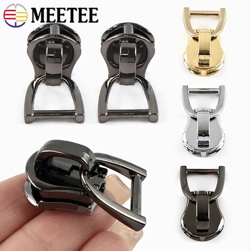5/10 pezzi Meetee 3 # 5 # 8 # 10 # Cursori per cerniere in metallo Anello a D Estrattore per cerniere Testa Borsa Zip di ricambio Kit di riparazione per cucire con cursore