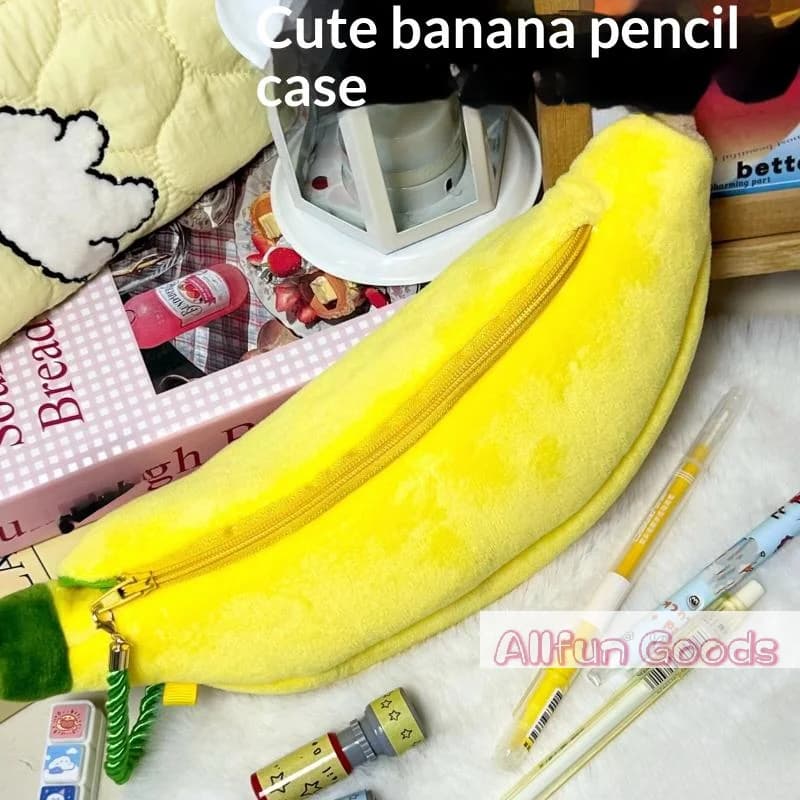 [TG835]Cute Cartoon Banana Plush Pen Case Kawaii Simulated Fruit Stationery Bag Stationery Supplies Multi-functional Storage Bag