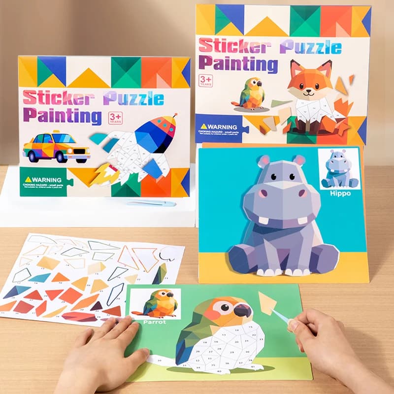 Puzzle di Adesivi per Bambini: Animali, Traffico, Dinosauri, Oceano - Gioco Educativo per l'Apprendimento delle Forme e l'Allenamento della Motricità Fine