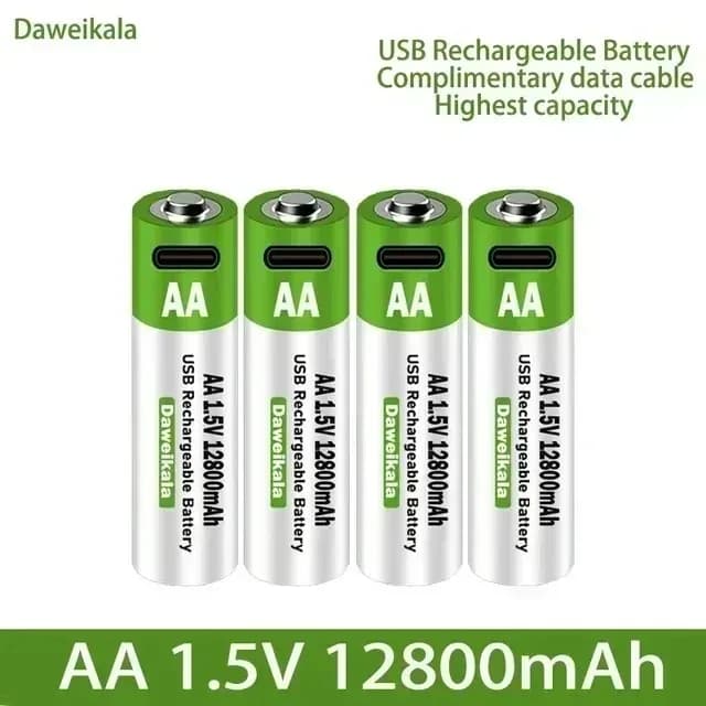 2026 New 1.5V AA USB Rechargeable Battery 12800 mAh Li-ion Battery for Remote Control Mouse Electric Toy Battery + Type-C Cable