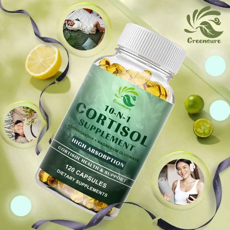 GREENSURE Potente suplemento Cortisol combinato 10 in 1 – Sollievo dallo stress, risposta equilibrata del Cortisol, rilassamento e sonno profondo