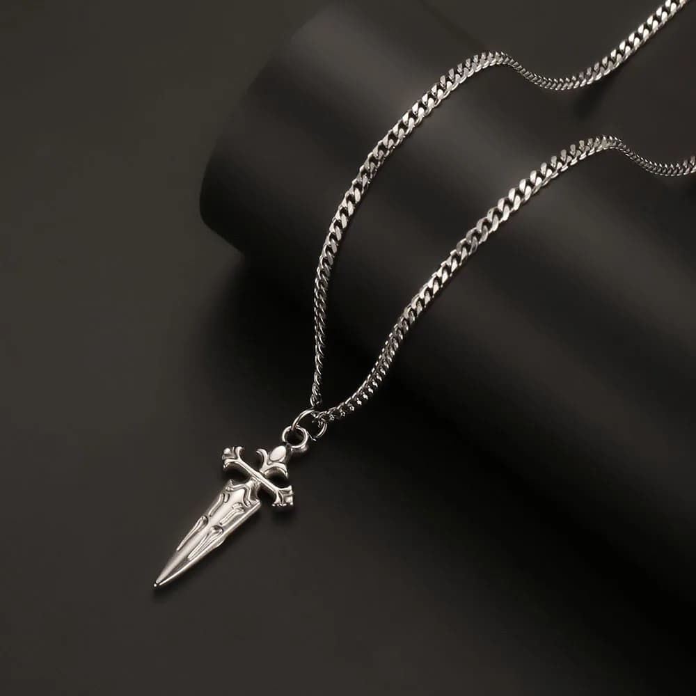 1PC Collana da uomo con croce a catena cubana retrò Accessori da uomo Collana con spada di protezione in acciaio inossidabile senza sbiadimento per gioielli da uomo