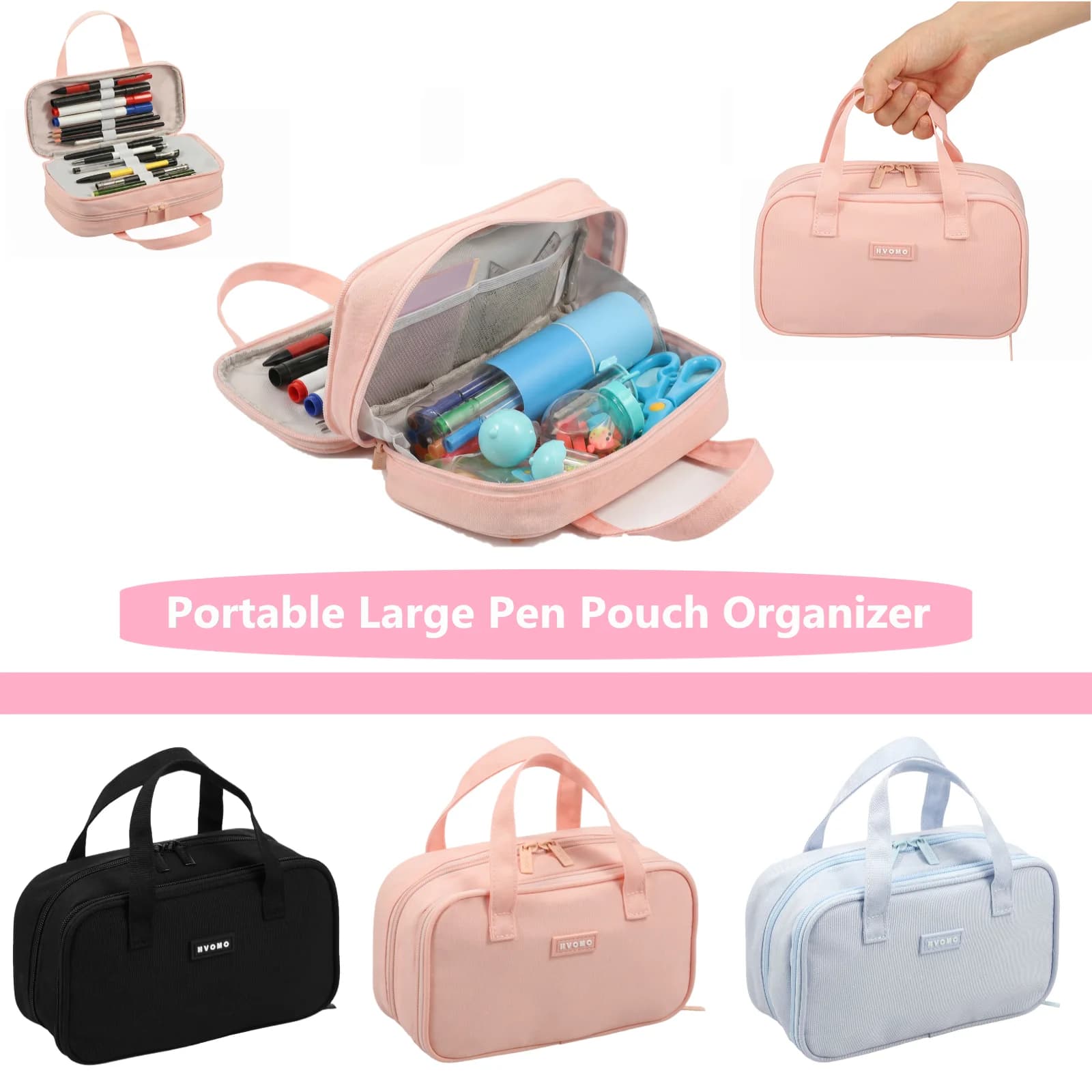 Large Capacity Pencil Case 5 Compartment Pen Pouch Organizer with Zipper Stationery Storage Bag for School Office Teen Girl Boy