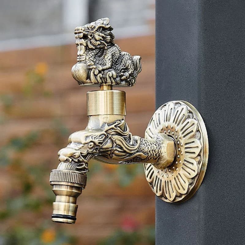 Rubinetto esterno decorativo Rubinetto da giardino Rubinetto da bagno Lavatrice /Mop Rubinetto da intaglio antico animale carino tutto drago di rame