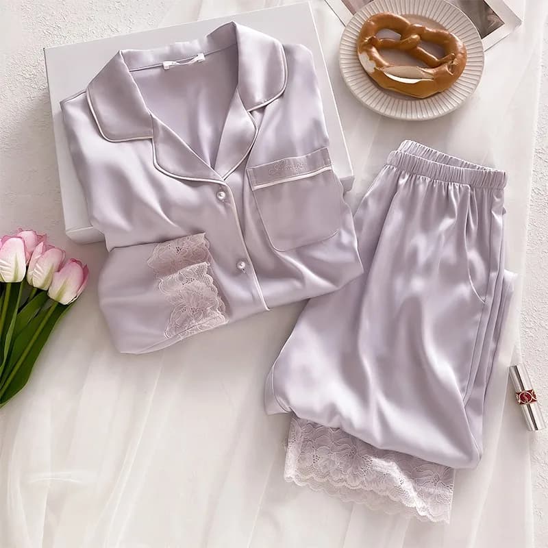 Pigiama da donna in seta pesante da 21 mamme Set pantaloni a maniche lunghe tinta unita Top Pantaloni Primavera Estate Pigiama morbido e accogliente 2 pezzi/set