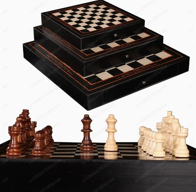 Nuovo Scacchiera da Tavolo, Set di Scacchi e Carte in Legno Portatile, Set Professionale per Puzzle